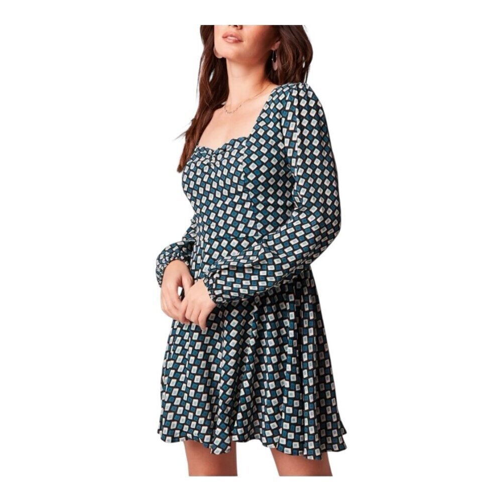 Band of the Free Genevieve Mini Dress Medium Y2K Teal Diamond Long Sleeve NWT